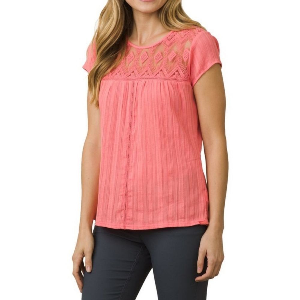 Prana Summer Coral Lace Kora Short Sleeve Top Medium
